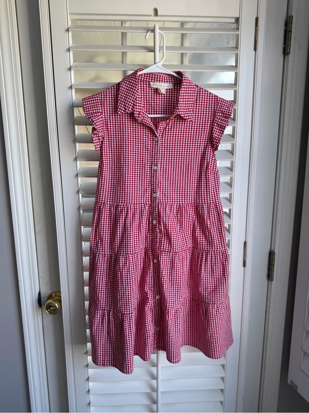Monteau Red Gingham Button-Front Tiered Girls' Dress
